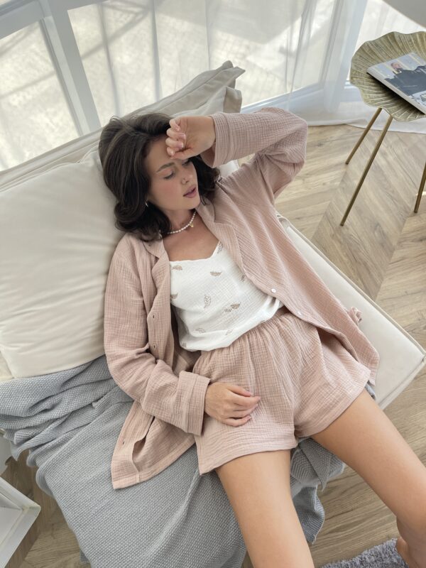 Beige Shirt & Shorts Pyjama Set