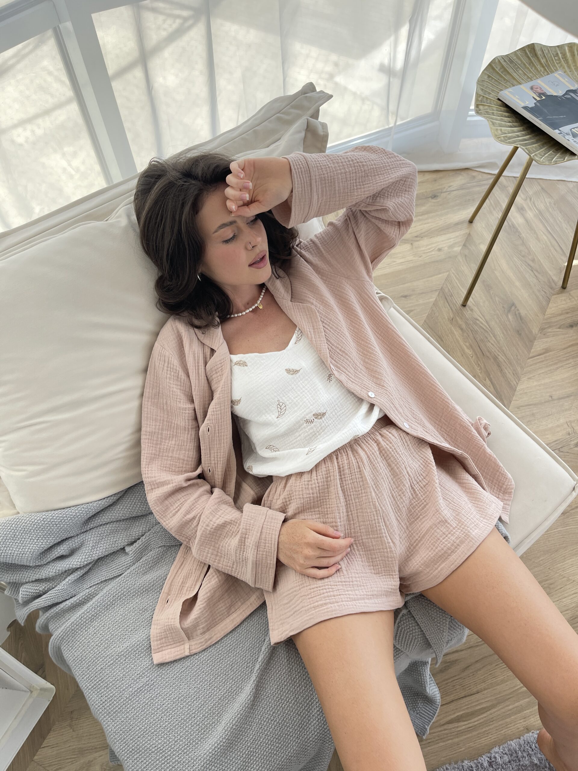 Beige Shirt & Shorts Pyjama Set
