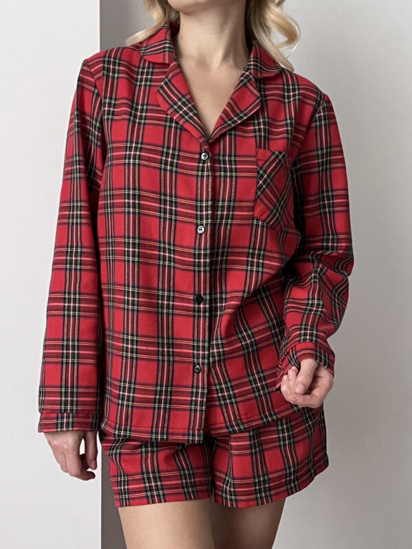 Red Tartan Shirt & Shorts Pyjama Set