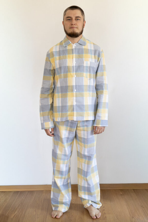 Yellow Blue Check Men’s Pyjama Set