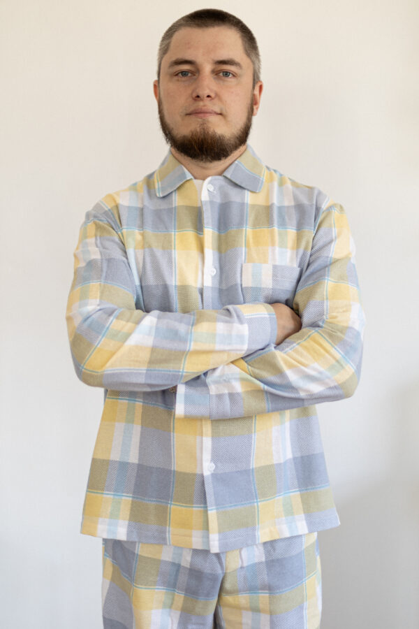 Yellow Blue Check Men’s Pyjama Set
