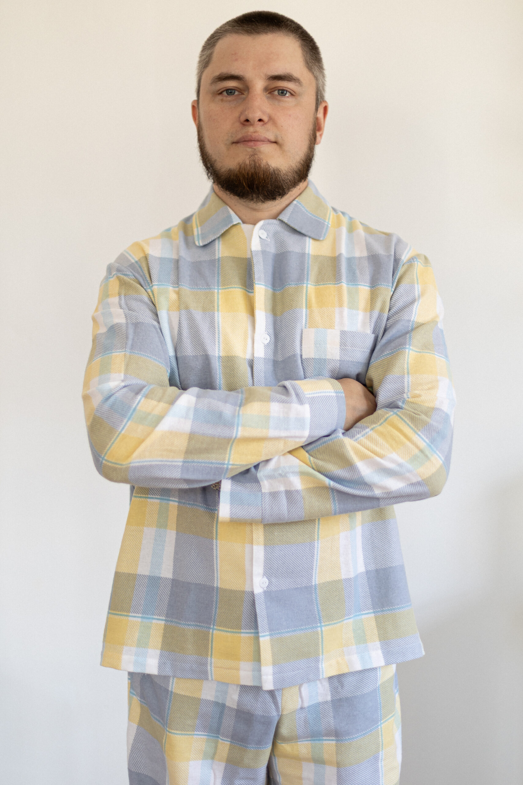 Yellow Blue Check Men’s Pyjama Set