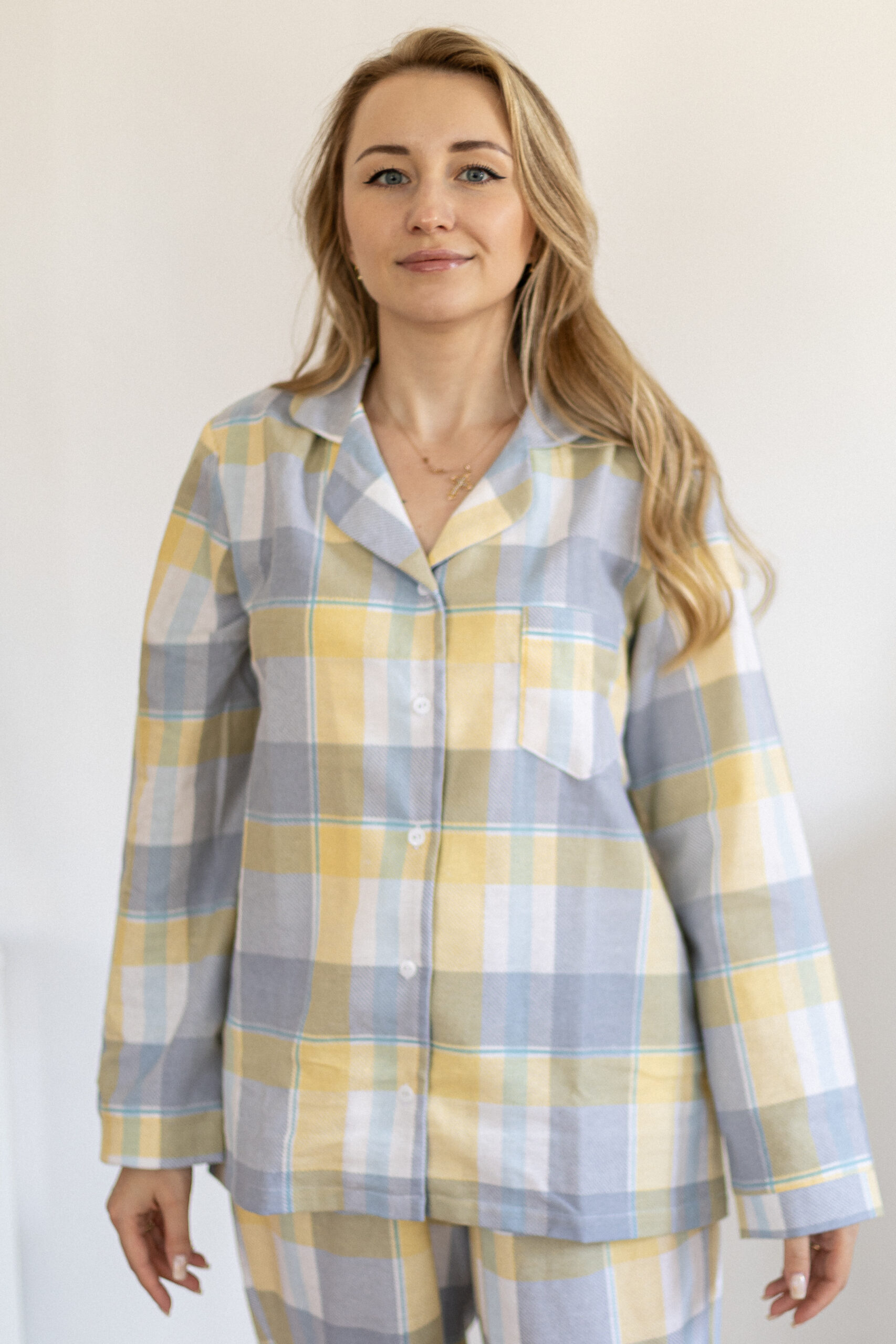 Yellow Blue Check Women’s Pyjama Set